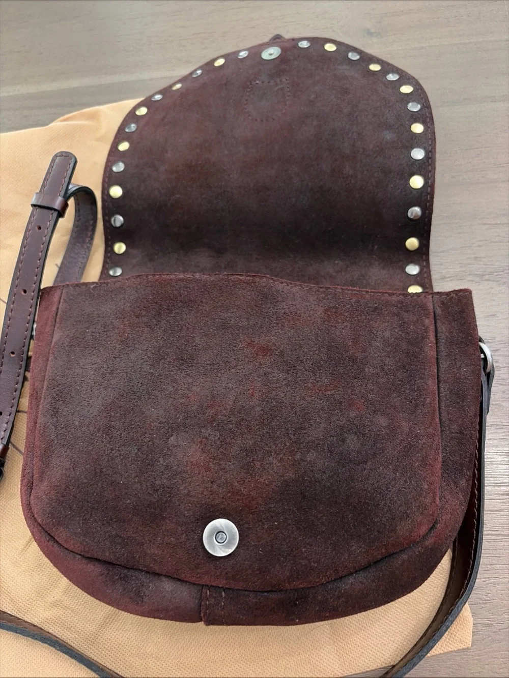 Patricia Nash Isola whiskey Suede Studded Crossbody Bag